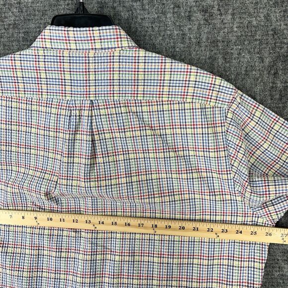 Lands End Shirt‎ Mens XL 17-17.5 Loose Cotton Seersucker Plaid Short Sleeve - Picture 6 of 8